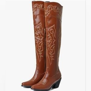 Brown Embroidered Women's Boots